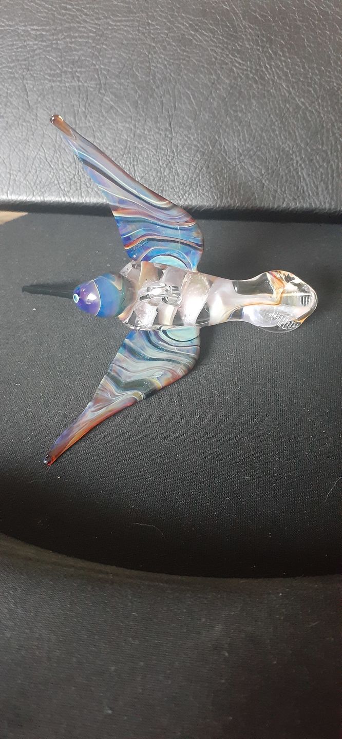 Customer photo review of Purple and Amber Glass Hummingbird Figurine with Cremains