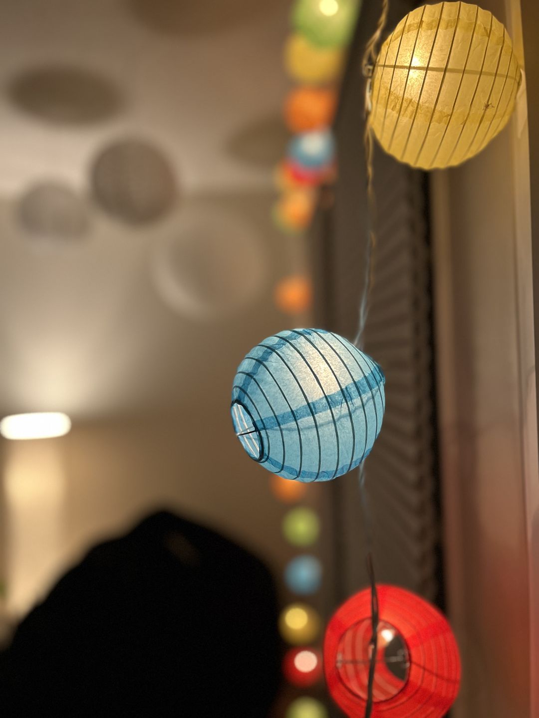Customer photo review of BLOWOUT 10 Socket Multi Color Round Paper Lantern Party String Lights (4" Lanterns, Expandable)