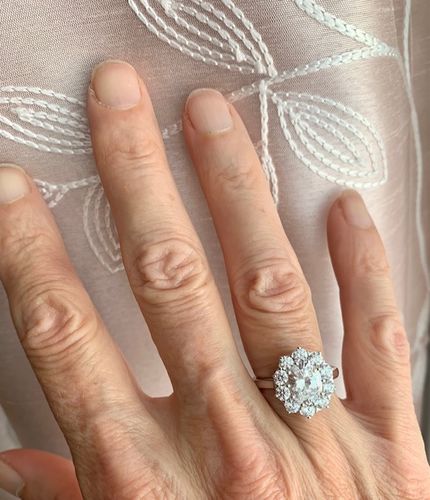 Customer photo review of Flower Halo CZ Ring in Sterling Silver