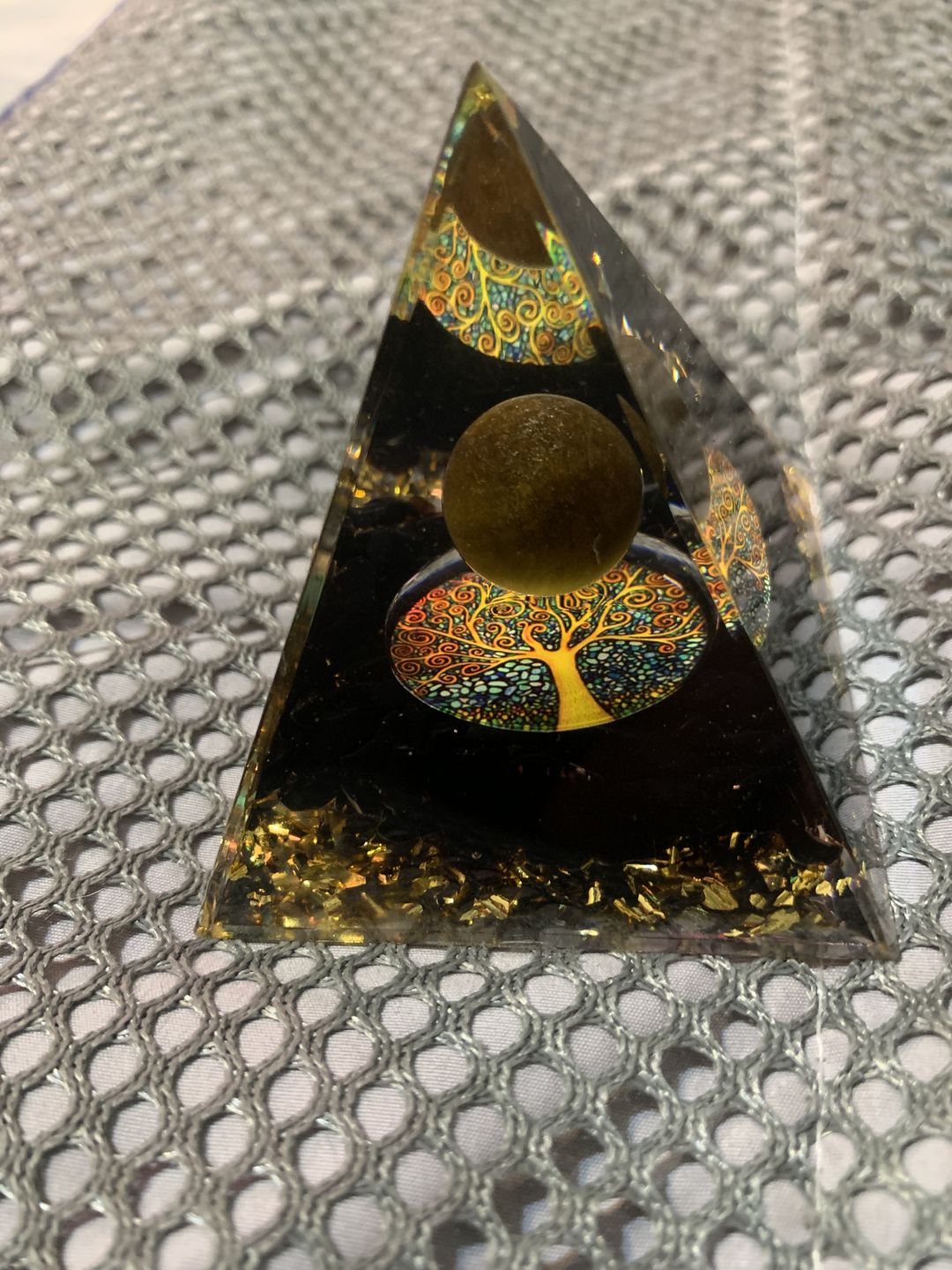 Customer photo review of Orgonite Tiger's Eye Obsidian Pyramid