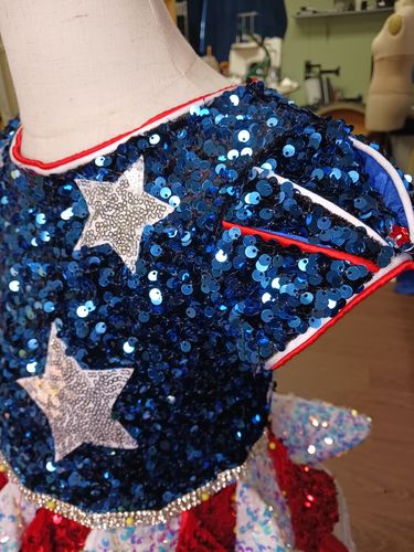 Customer photo review of Iridescent Blue Sequin on Stretchy Velvet