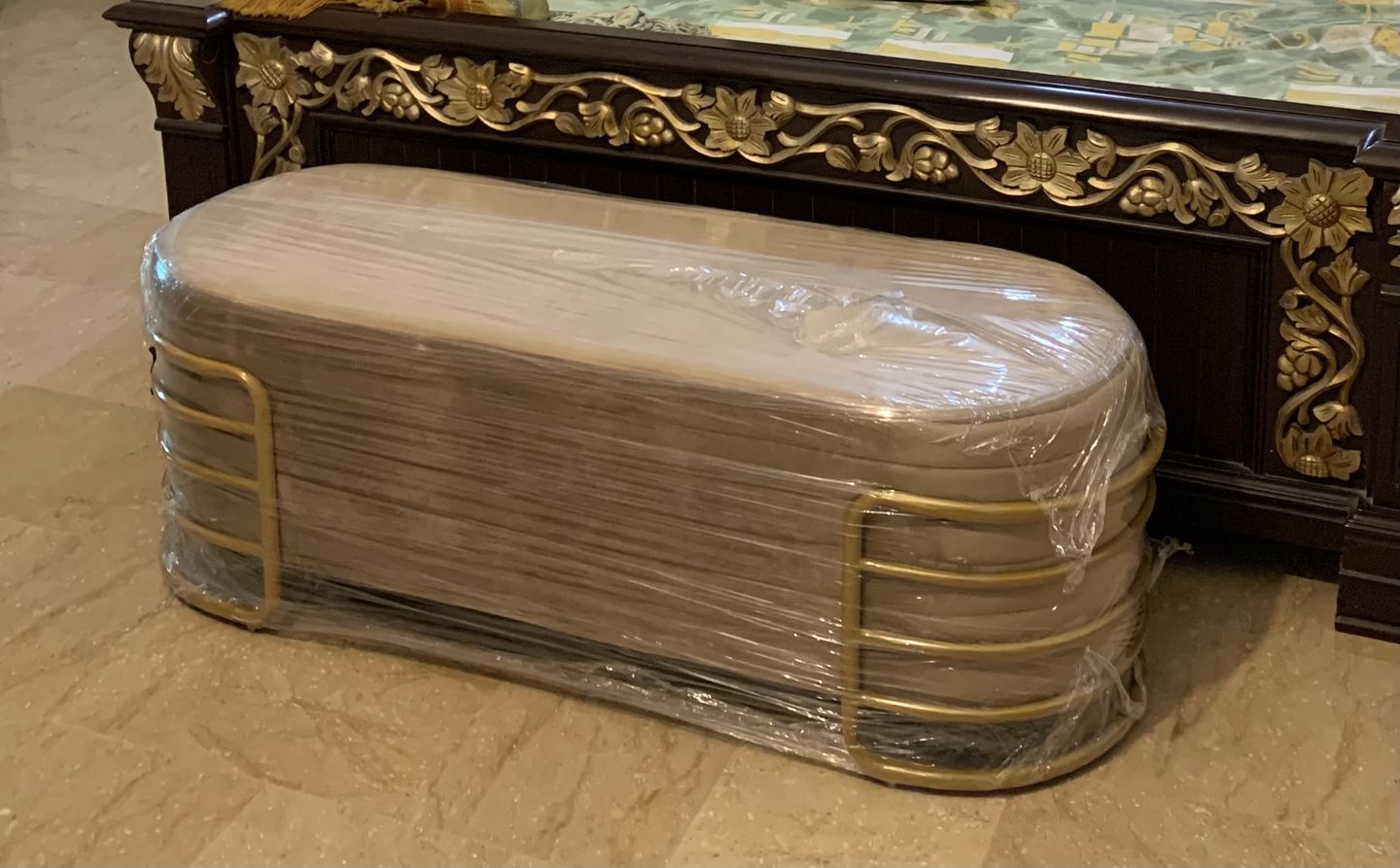 Customer photo review of 3 Seater Luxury Wooden Stool With Steel Stand -848