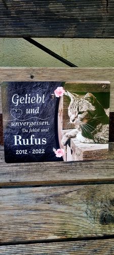 Customer photo review of Katzen Gedenktafel mit Foto & Spruch (UV- und wetterbeständig)