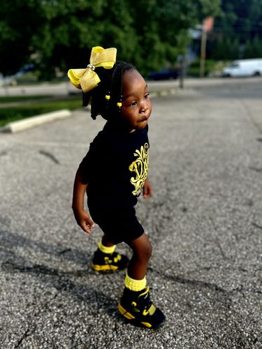 Customer photo review of Black Tour Yellow Jordan 4 Thunder DopeSkill Toddler Kids T-shirt No Days Off Graphic