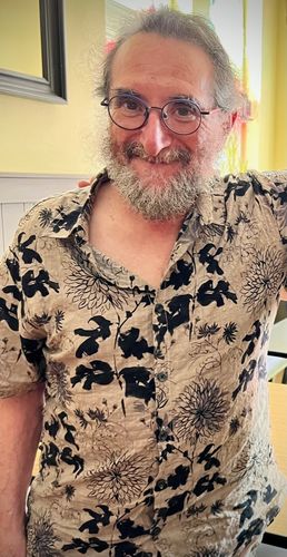 Customer photo review of Men's Retro Flower Print Floral Button Up Vintage Holiday Short Sleeve Shirt