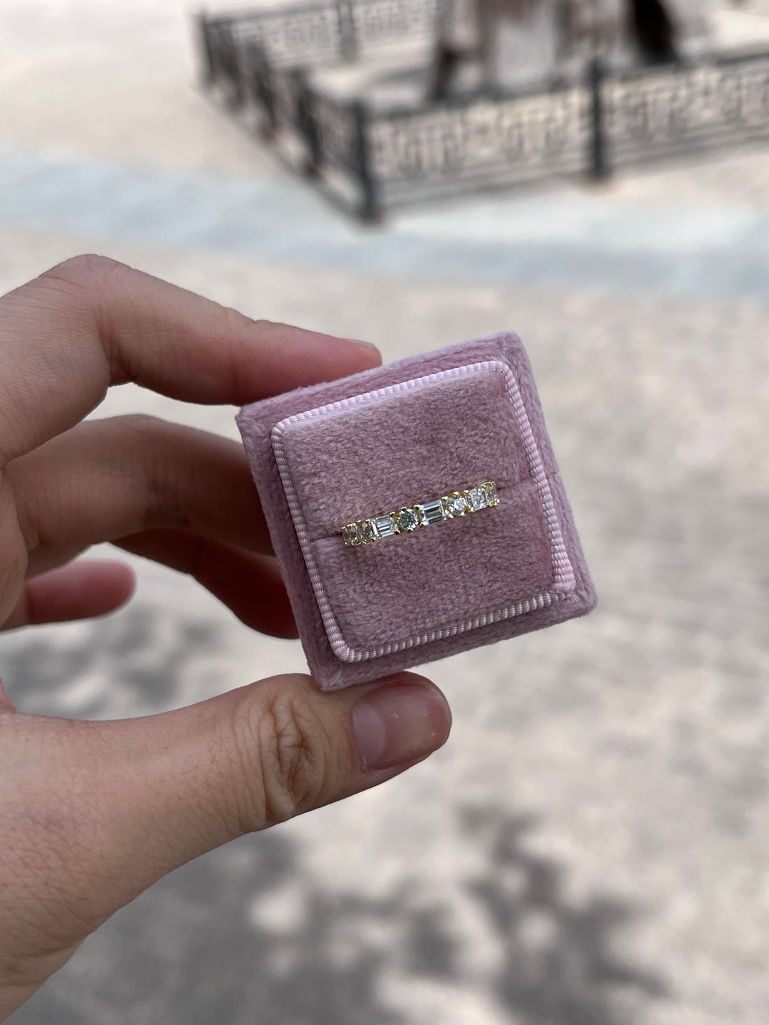 Customer photo review of S925 1.5 Ct Fashion Yellow Gold Half Emerald & Round Cut Wedding Band In Sterling Silver