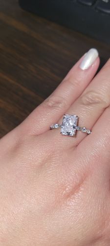 Customer photo review of Louily Sparkle Radiant Cut Engagement Ring For Women In Sterling Silver