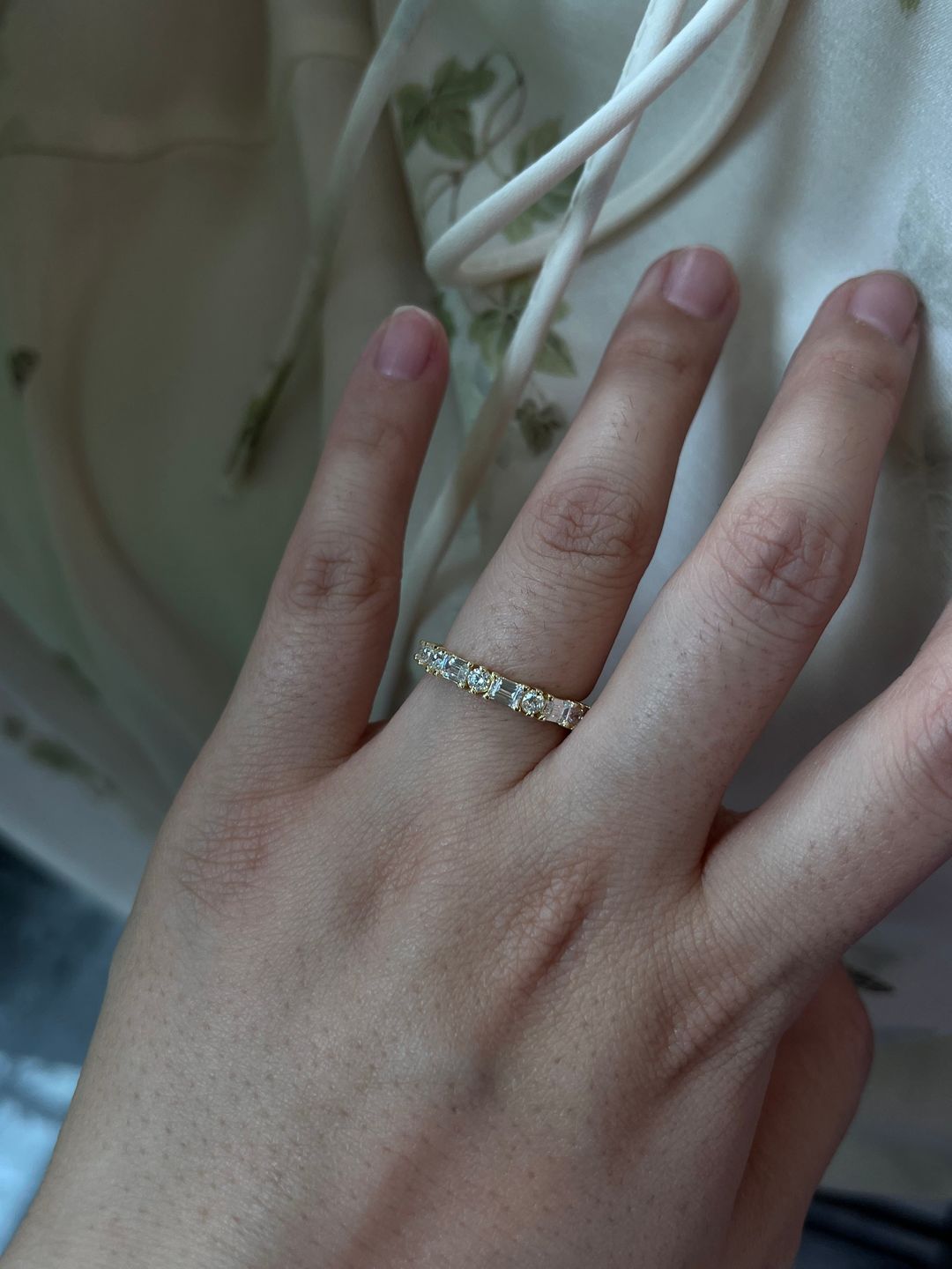Customer photo review of S925 1.5 Ct Fashion Yellow Gold Half Emerald & Round Cut Wedding Band In Sterling Silver