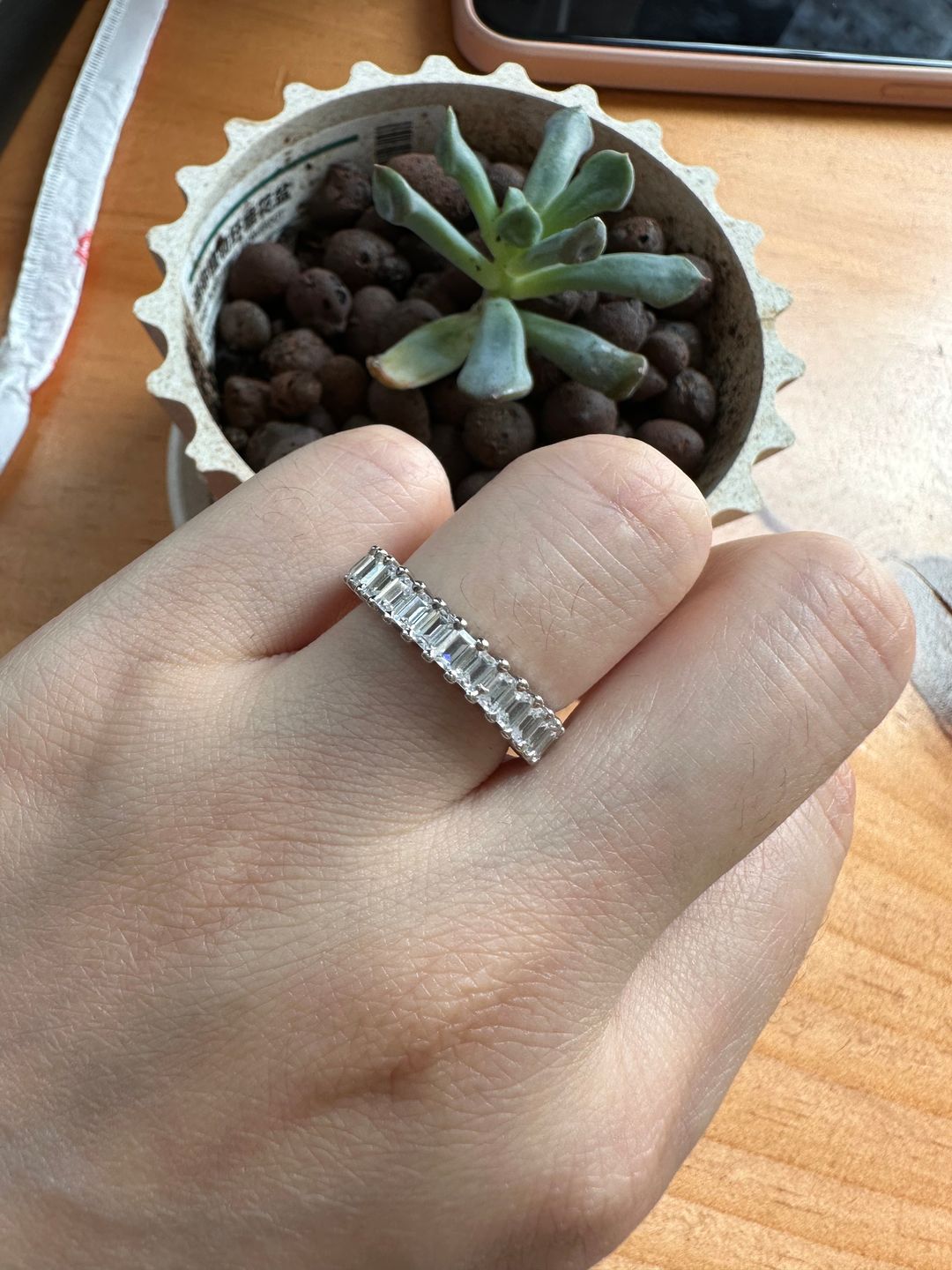 Customer photo review of Louily Classic Emerald Cut Women's Wedding Band for Gifts