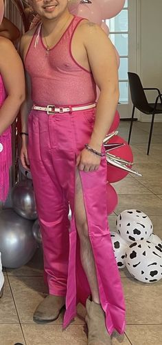 Customer photo review of Mens Satin Sexy Split Cutout Leg Pants SKUI67677