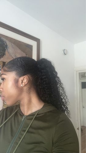 Customer photo review of Curly "Blow Out" Drawstring Human Hair Ponytail Extension