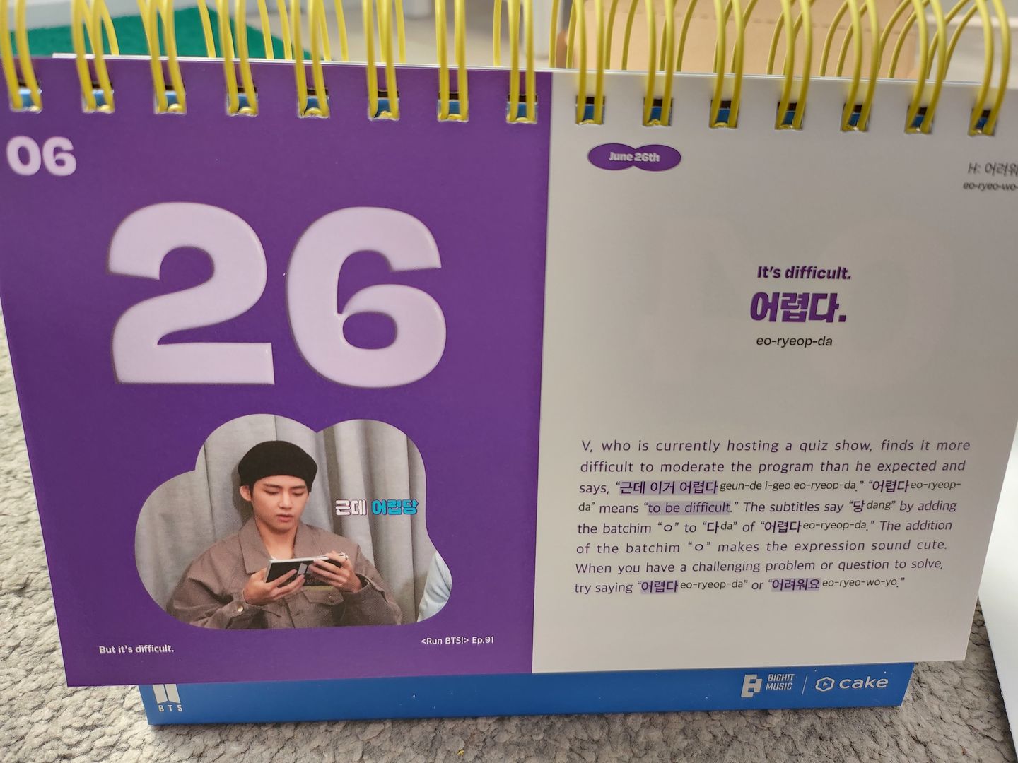 Customer photo review of BTS - 365 BTS DAYS KOREAN EXPRESSIONS CALENDAR