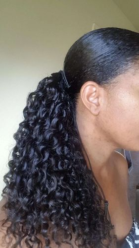Customer photo review of Curly "Blow Out" Drawstring Human Hair Ponytail Extension