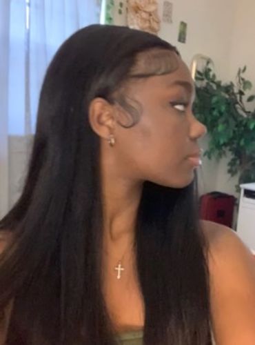 Customer photo review of 4C Edges | Luvwin 180% Density Straight with Yaki Edges Free Parting Undetectable Lace Front Wig | Afro Inspired