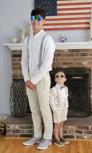 undefined review of Dusty Blue Satin Bow Tie & Tan Suspenders Set image 1 out of 1