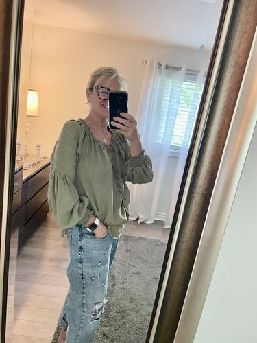 Customer photo review of Lovestitch Everleigh Poet Blouse (Olive)