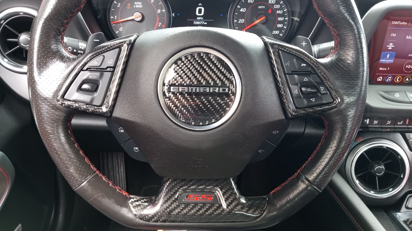 Customer photo review of Carbon Fiber Steering Wheel Center Overlay For Chevy Camaro 2016-2023