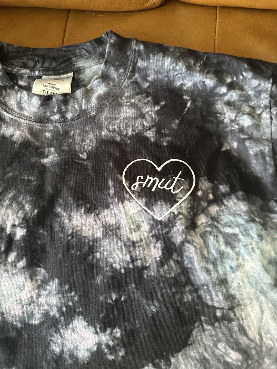 Customer photo review of smut heart embroidered oversized tie-dye t-shirt