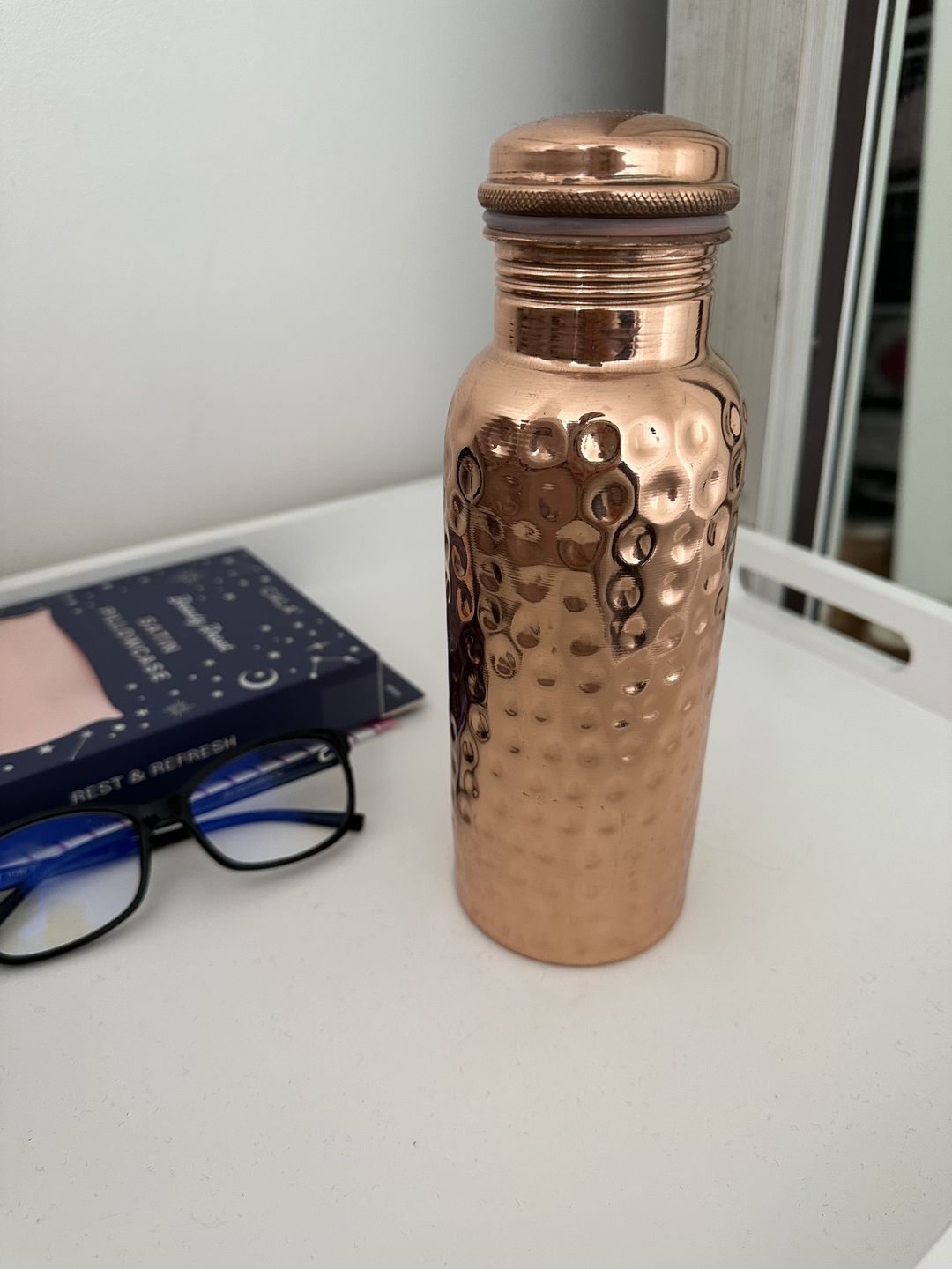 Customer photo review of Hammered Pure Copper Water Bottle