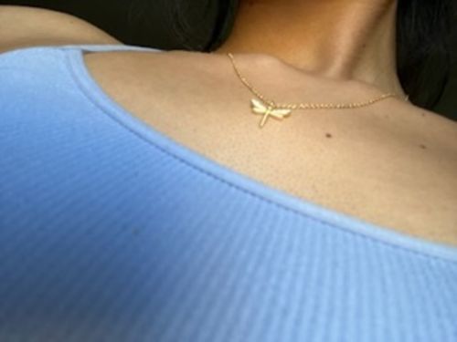 Customer photo review of Gold Dragonfly Necklace, Floating Pendant