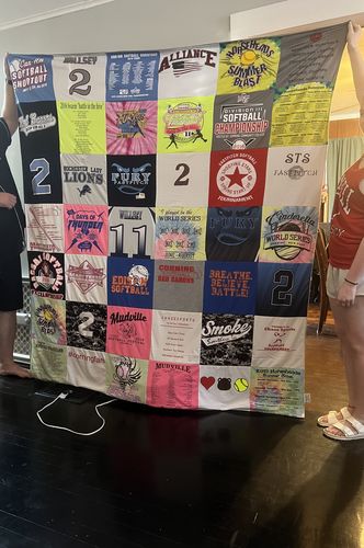 T-shirt quilt featuring muddville softball by Debra from NY