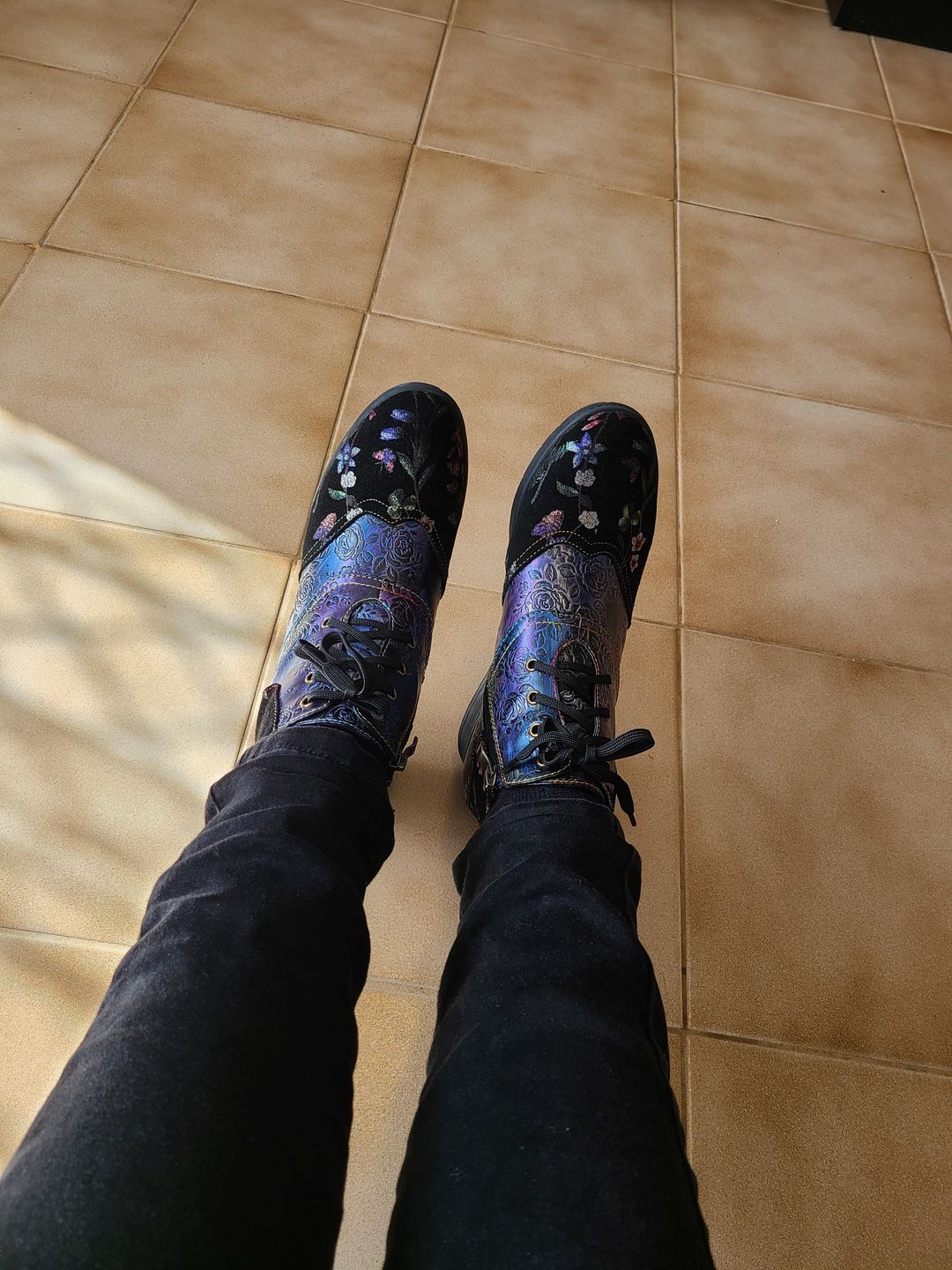 Customer photo review of Genuine Leather Embossed Comfy Ankle Boots