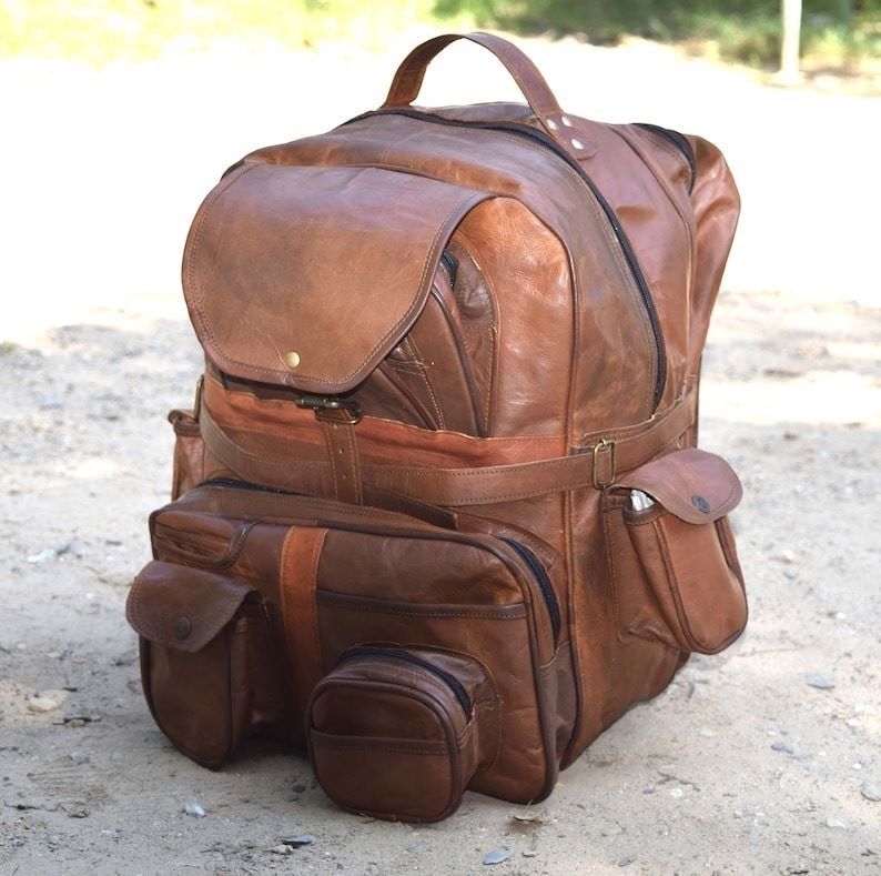 Customer photo review of Large Vintage Leather Travel Rucksack Bag