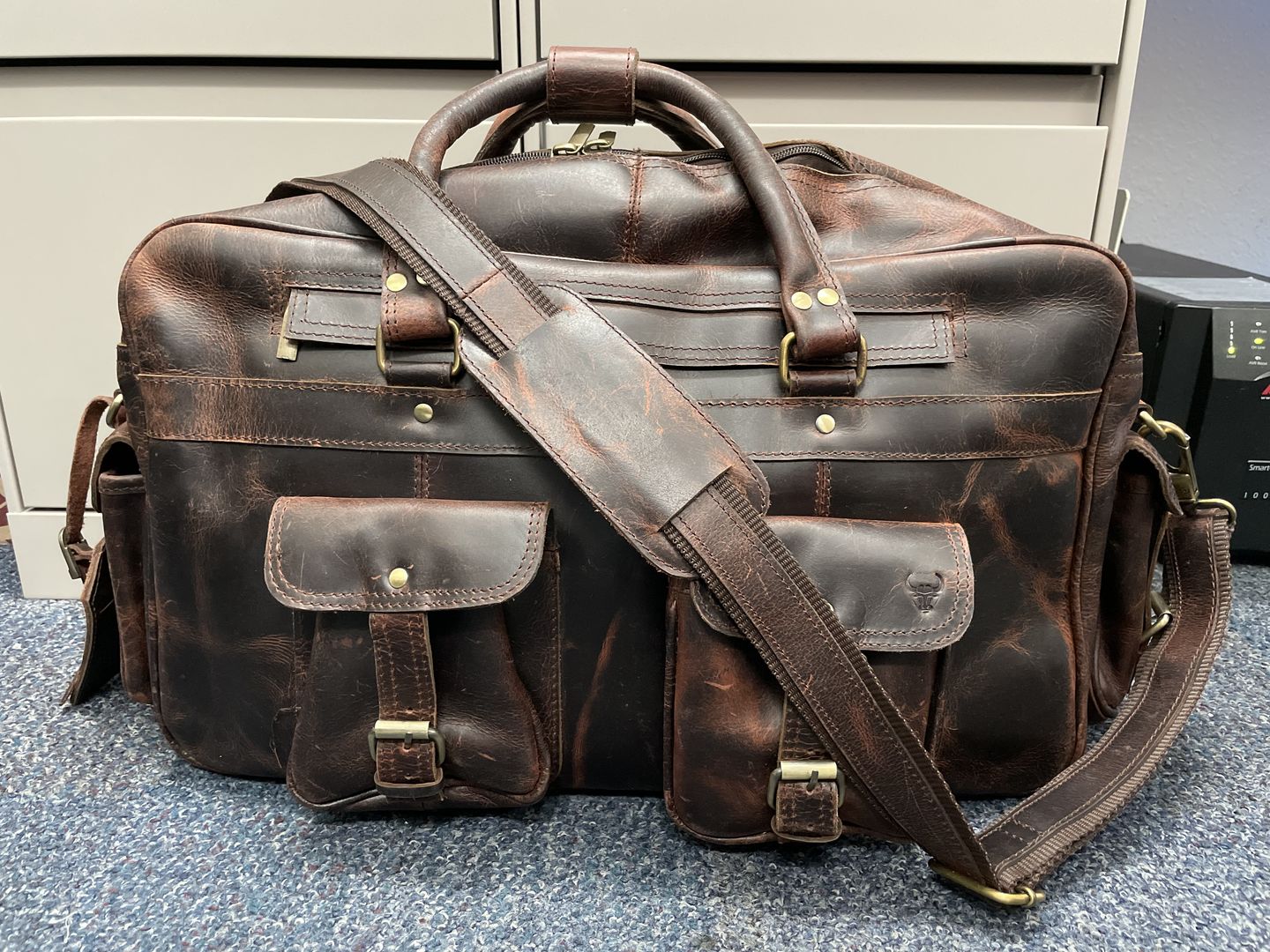 Customer photo review of Retro Buffalo Leather Captain Briefcase - Vintage Oak