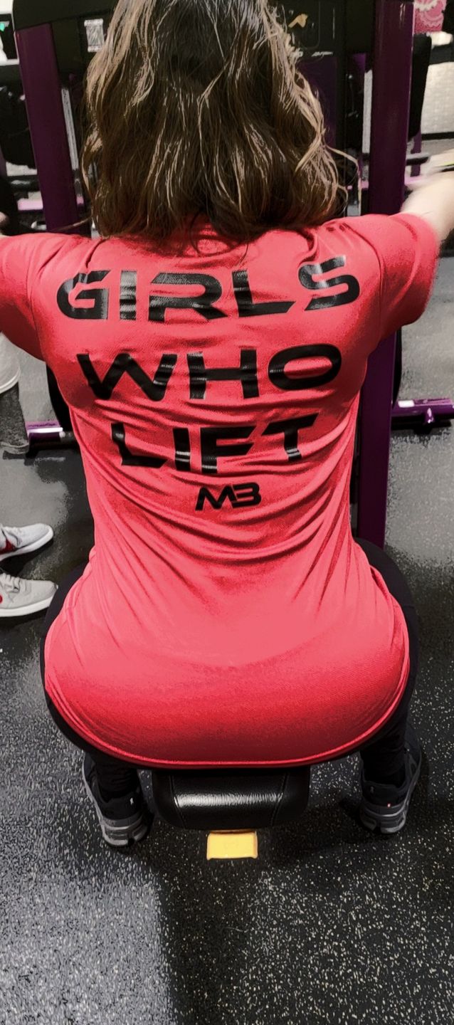 Customer photo review of "Girls Who Lift" Performance Unisex Tee - Scarlet