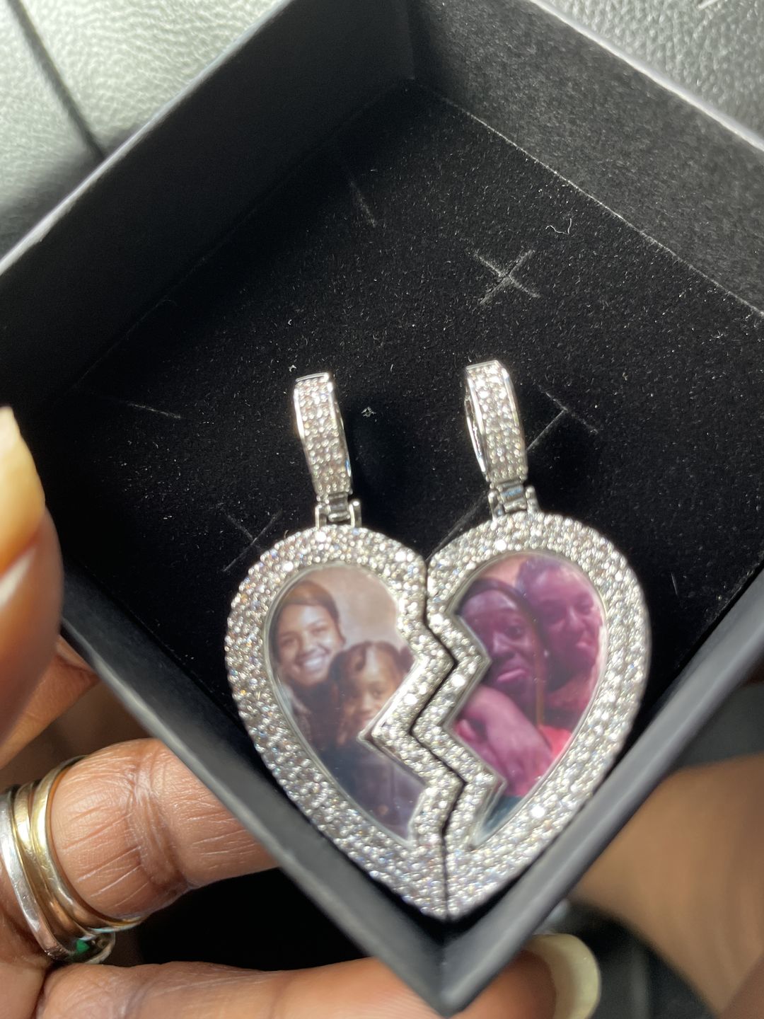 Customer photo review of Split heart Custom picture necklace