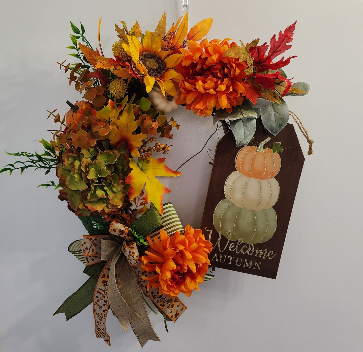Customer photo review of 12"H X 6.5"L Welcome Autumn/Pumpkin Tag Cream/Sage/Brown/Moss AP8833