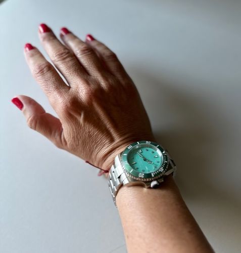 Customer photo review of Pascal Royal Luxe Diamond Watch (Light Blue Bezel)