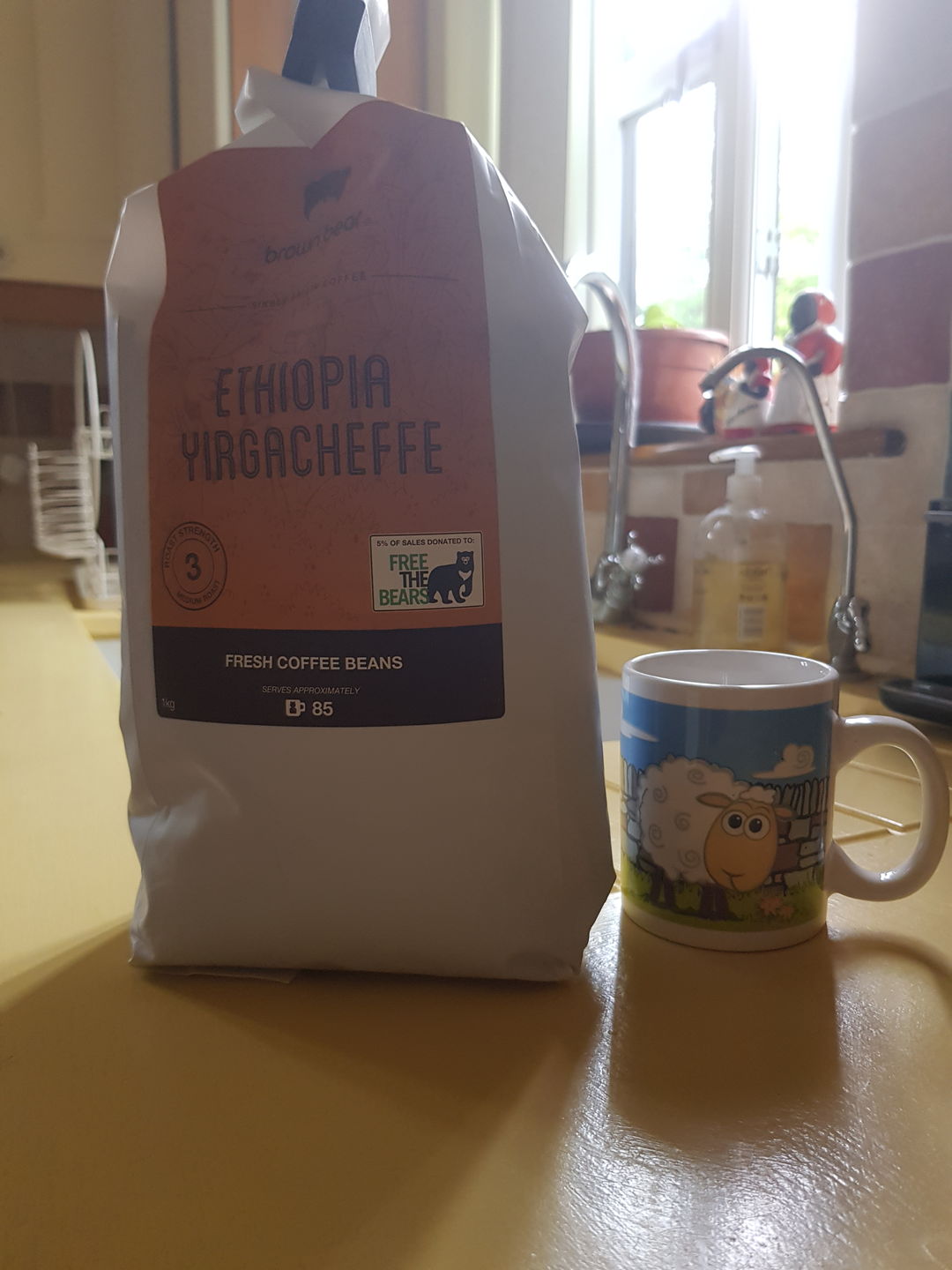 Customer photo review of Ethiopian Yirgacheffe Coffee, Strength 3, Medium Roast | Brown Bear Coffee[Beans (1kg-227g),1kg]