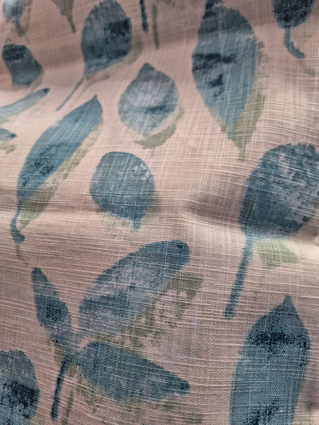 Customer photo review of Leaves Linen Look Cotton Upholstery Fabric