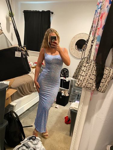 Customer photo review of Mathea Backless Maxi Dress