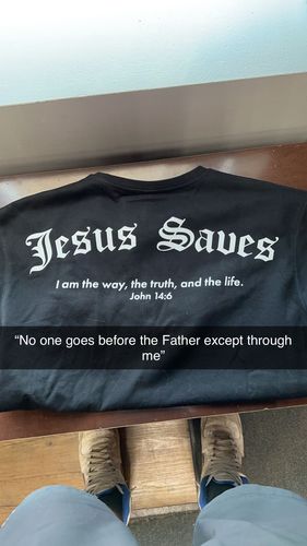 Customer photo review of Jesus Saves Oversized Tee - Black