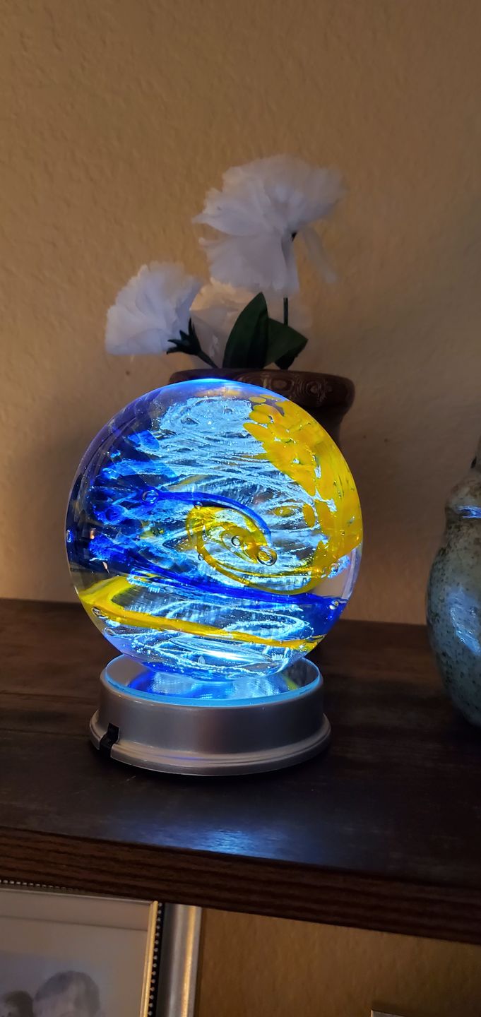 Customer photo review of Glimmer Orb with Cremation Ashes