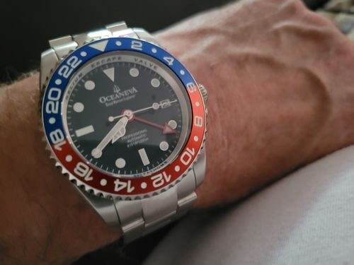 Customer photo review of Oceaneva™ Men's GMT Automatic Deep Marine Explorer 1250M Pro Diver Red Blue Bezel Watch