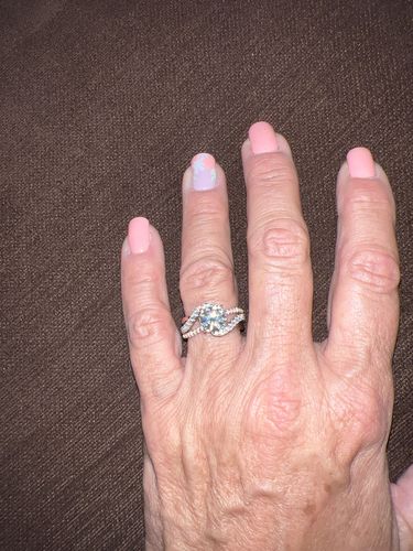 Customer photo review of Rose Gold Two Tone Moissanite Criss-Cross Pave Engagement Ring