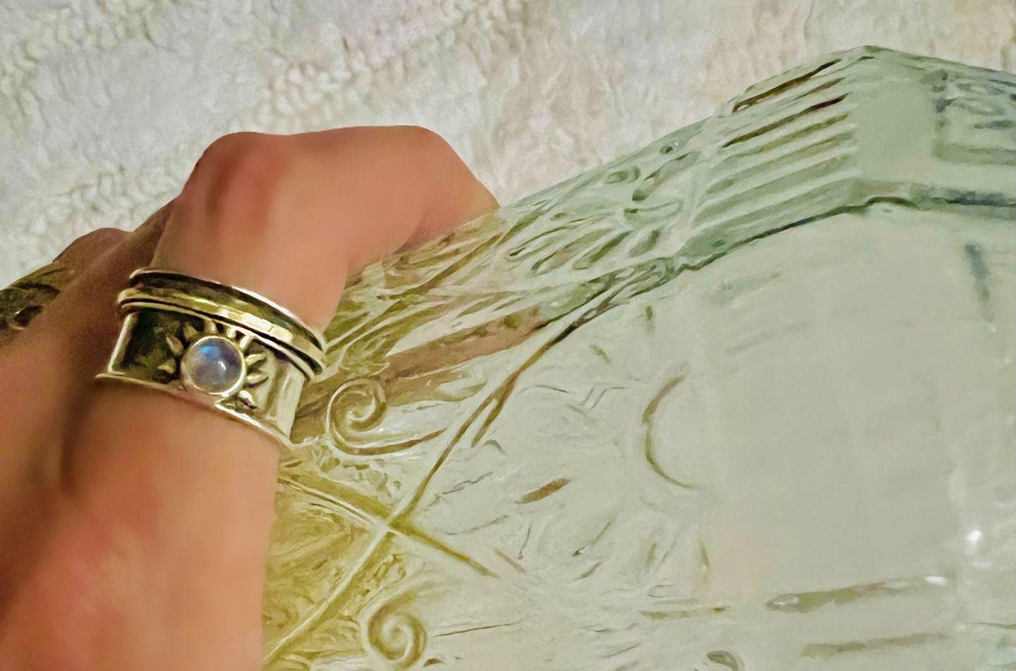 Customer photo review of Sun Moonstone Fidget Ring Sterling Silver