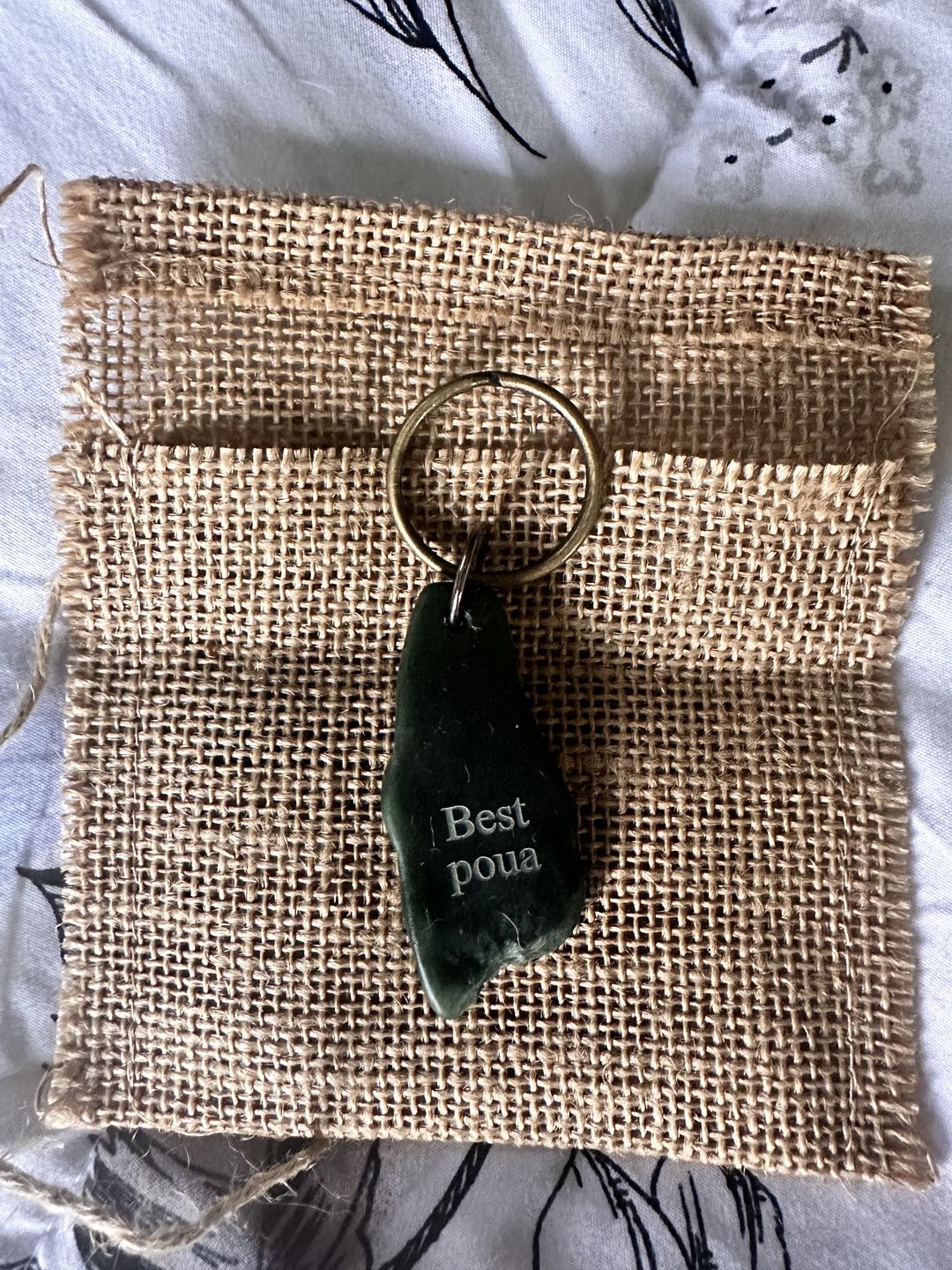 Customer photo review of Engraved Greenstone Key Ring