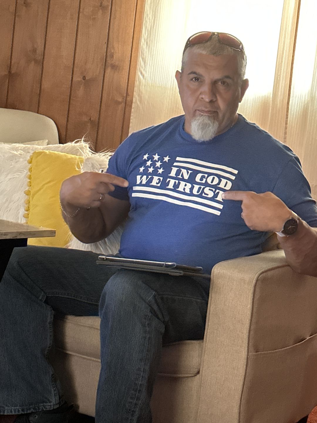 Customer photo review of In God We Trust Tee