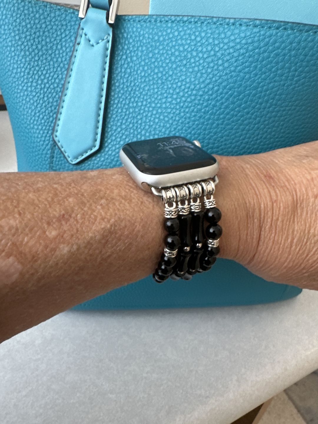 Customer photo review of Labradorite Crystal Stretch Apple Watch Strap