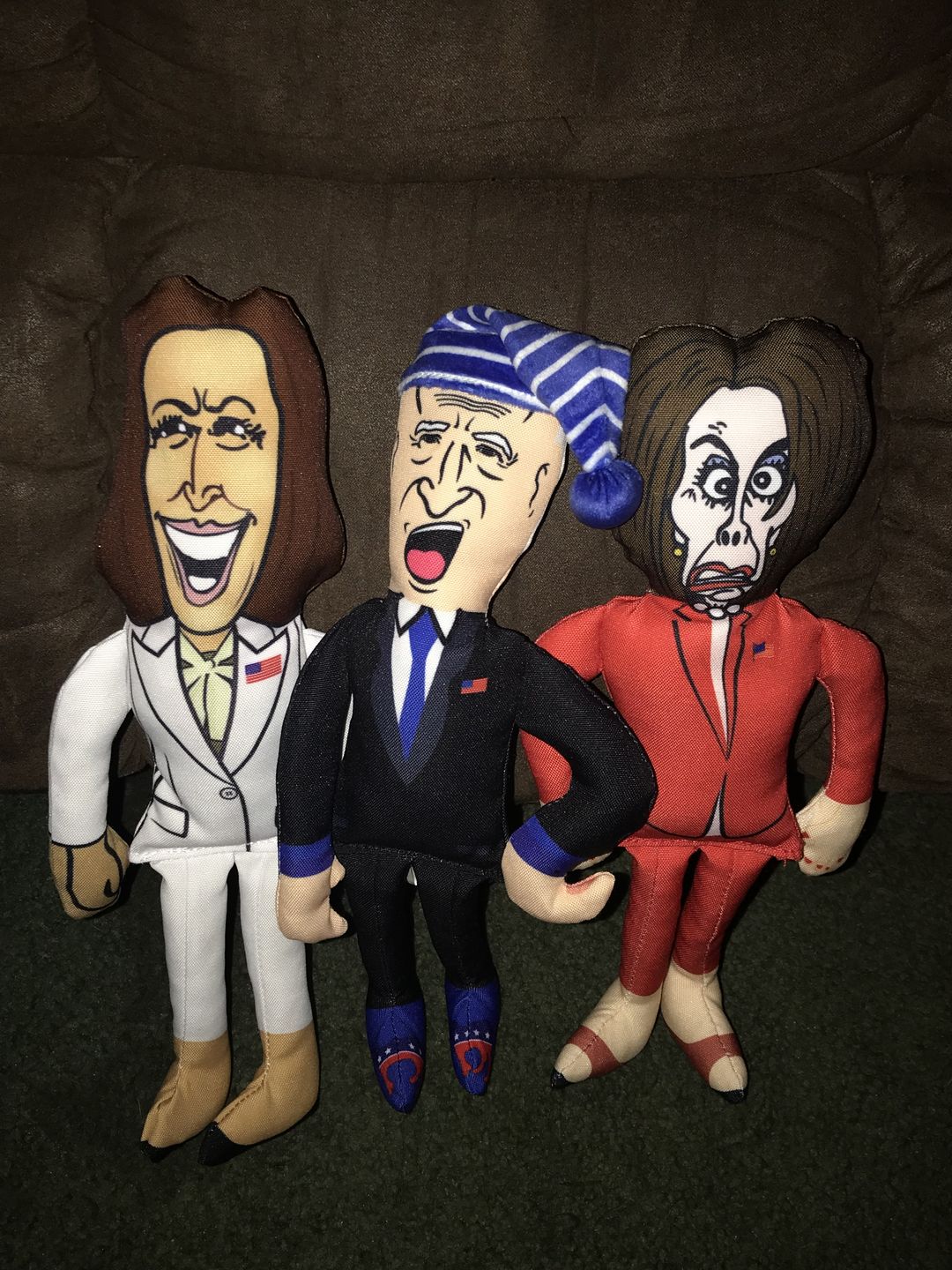 Customer photo review of Joe Biden Kamala Harris & Nancy Pelosi Starter Pack Tough Plush Dog Chew Toys with Squeakers - Official Republican Dogs