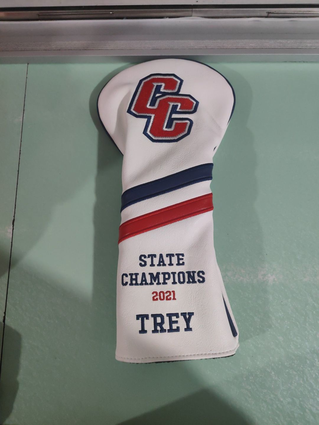 Customer photo review of Personalized Diagonal Stripes Wood Head Covers With Your Logo