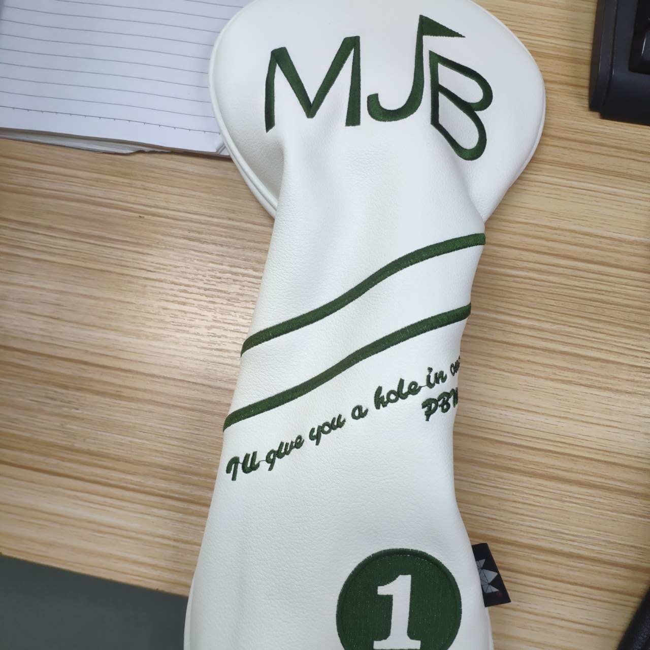 Customer photo review of Personalized Diagonal Stripes Wood Head Covers With Your Logo