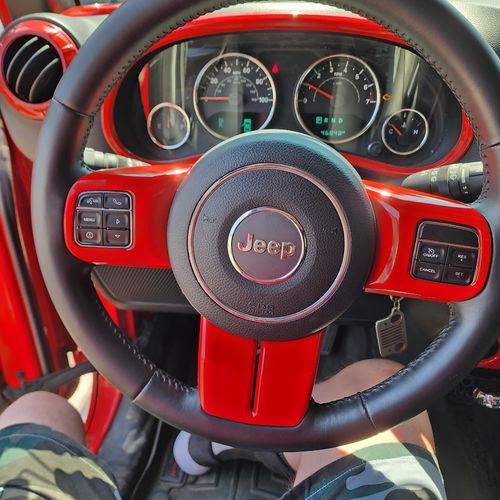 Customer photo review of Steering Wheel Red Interior Trim Kits for 11-18 Wrangler JK