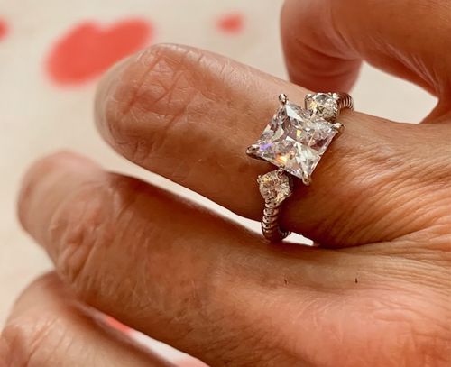 Customer photo review of 3-Stone Woven 2ct Princess CZ Ring in Sterling Silver