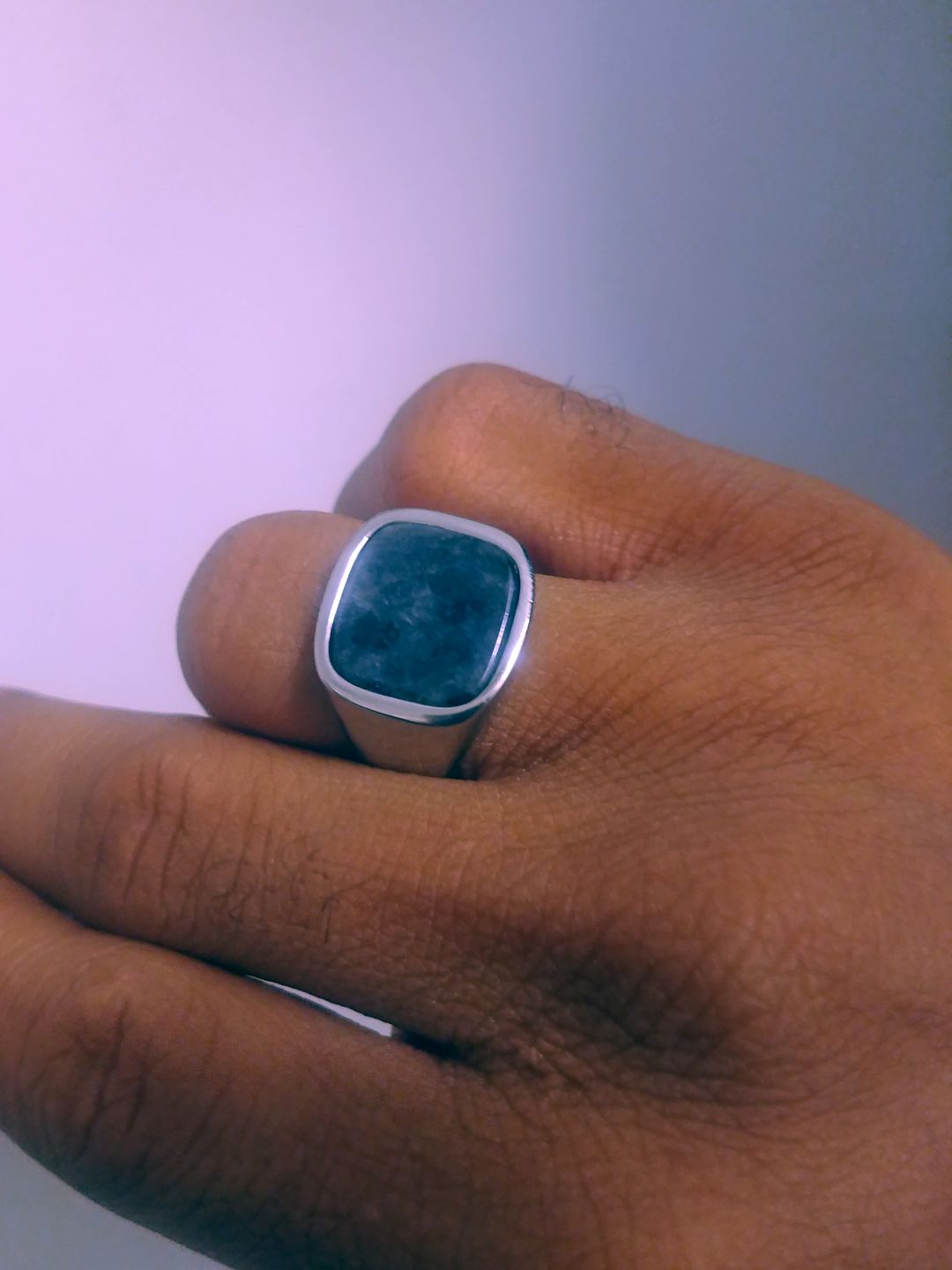 Customer photo review of Square Black Spectrolite Ring