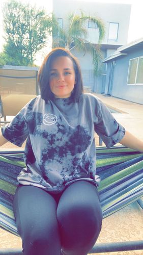 Customer photo review of Salty Savage Unisex “OG Smile” Oversized Tall Crew Tee | Basic | Black Gray Tie Dye/White